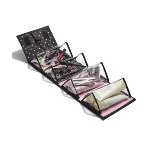 Mary Kay Roll-Up Hanging Travel Case - Black with Pink Hearts - NWOT - Picture 3 of 5